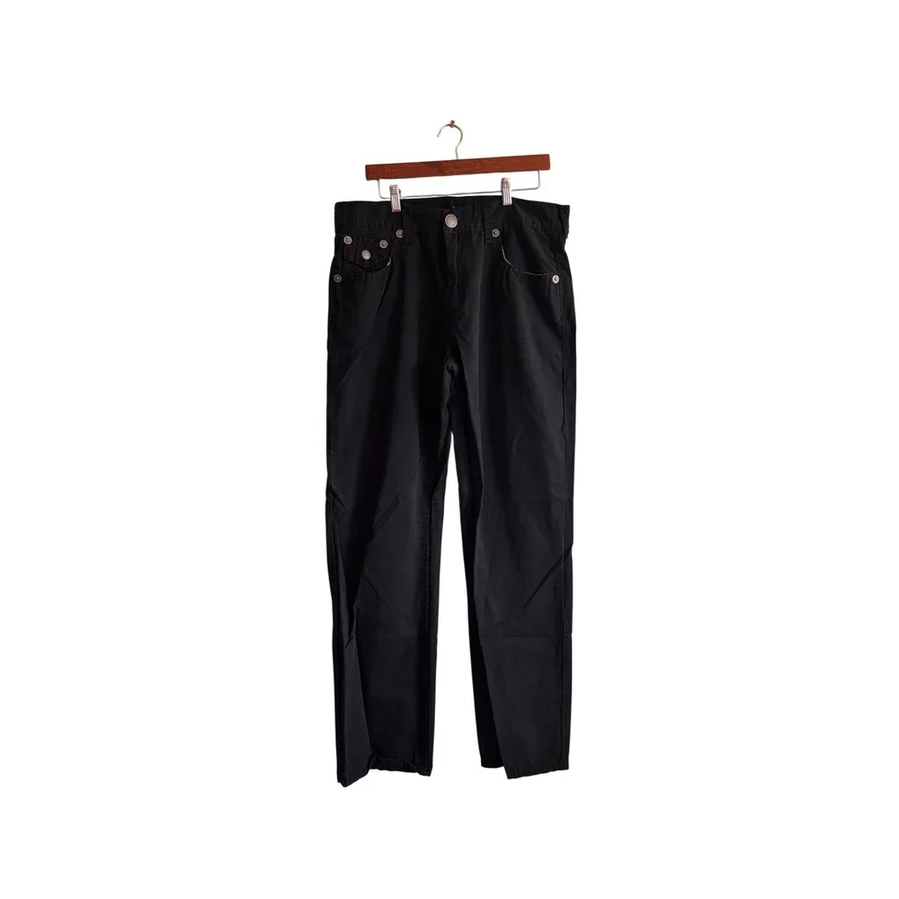 True Religion Ricky Relaxed Straight Black Pants Mens 38 Made in USA Horseshoe